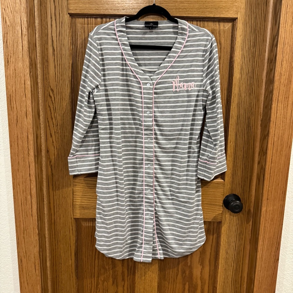 Nursing Queen Mama Striped Button Front Sleep Dress S